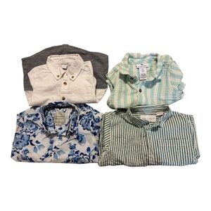 Kids Four-Pack Button-Down Shirt Set - Blue Floral, White, Mint & Green Stripe
